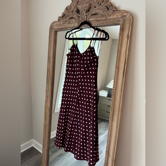 New Skies Are Blue Burgundy polka dot Slip midi dress medium - Picture 5 of 6